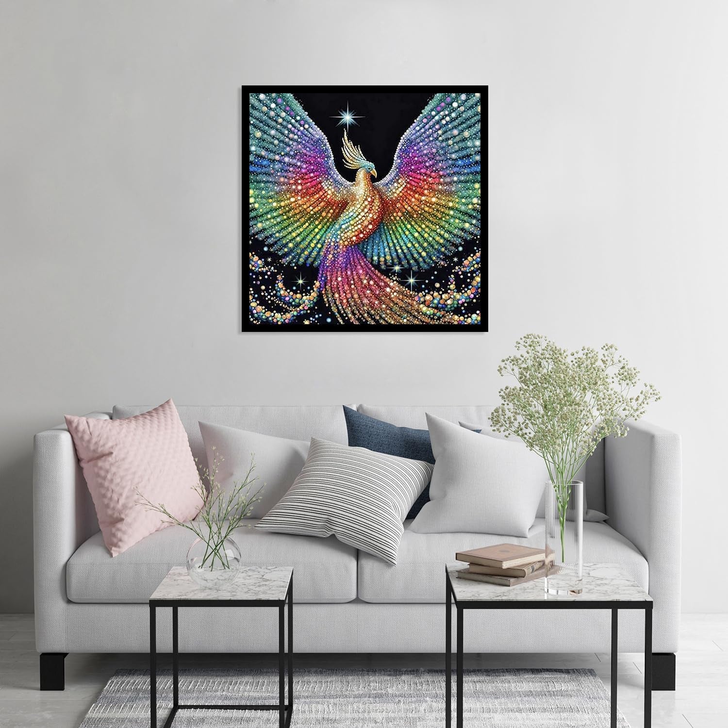 5D Phoenix Diamond Painting Kits for Adult, Fire Phoenix Full Drill round Diamond Cross Stitch Colorful Painting by Number Rhinestone Embroidery Arts Craft Diamond Art 12X12 Inch