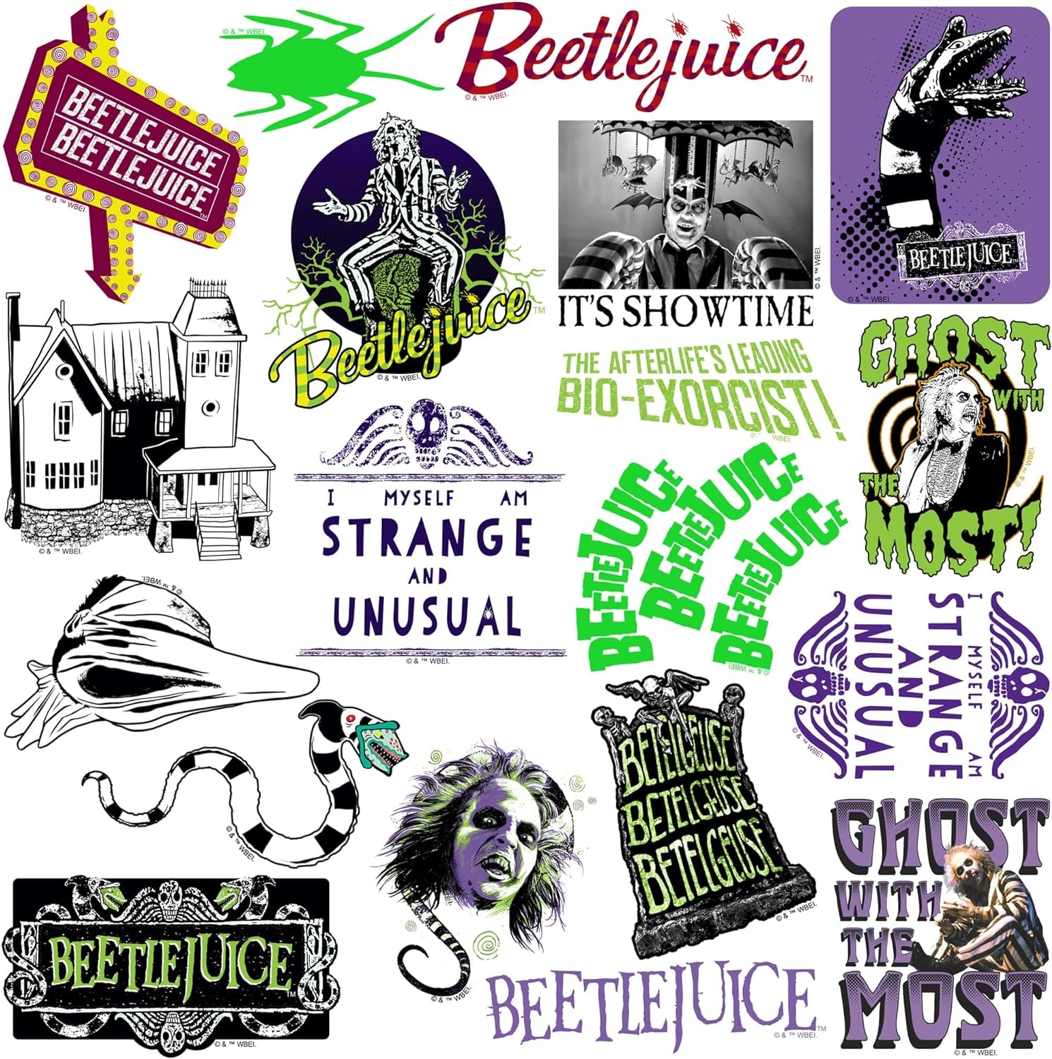 Beetlejuice 50Ct Vinyl Large Deluxe Stickers Variety Pack - Laptop, Water Bottle, Scrapbooking, Tablet, Skateboard, Indoor/Outdoor - Set of 50
