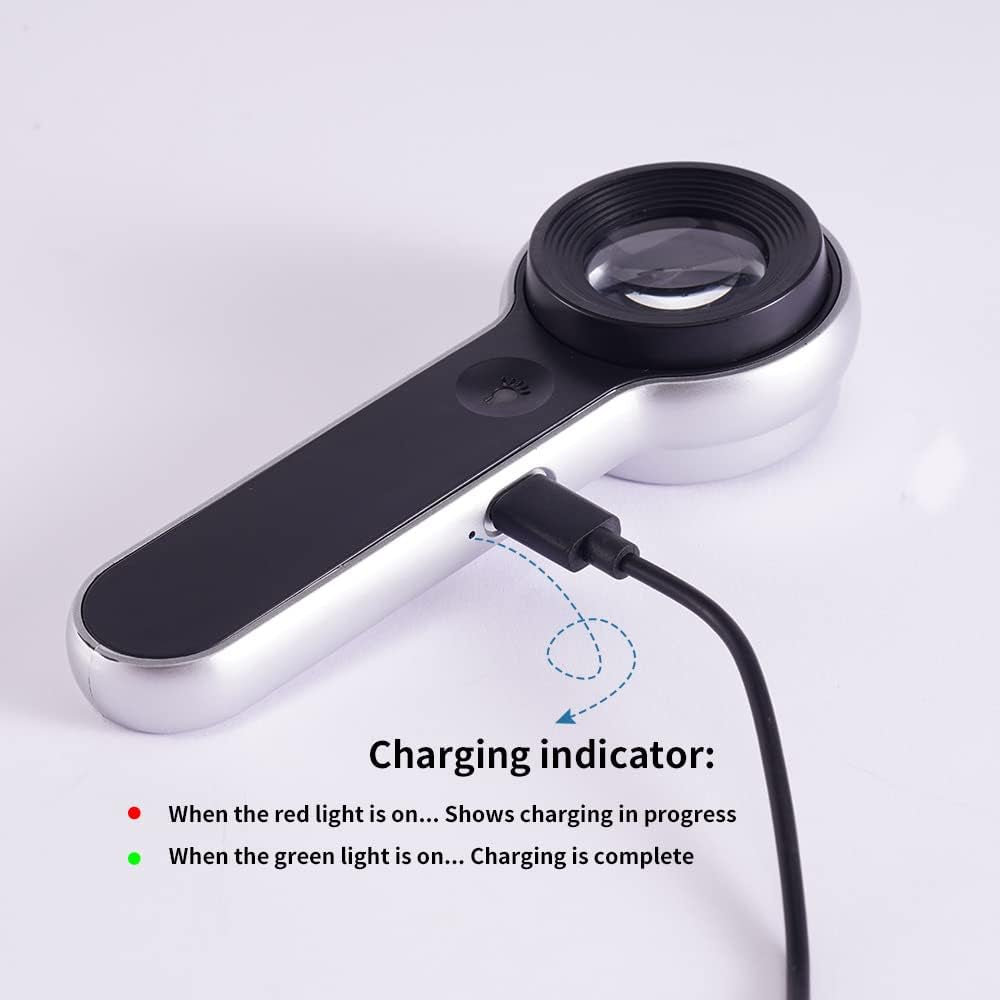 60X Illuminated Rechargeable Magnifier with Dual Coated Lenses, LED/UV Illuminated, Designed for Restoration Jewelry Identification, Close Work, Repair, Gardening, Stamps, Rock Collecting