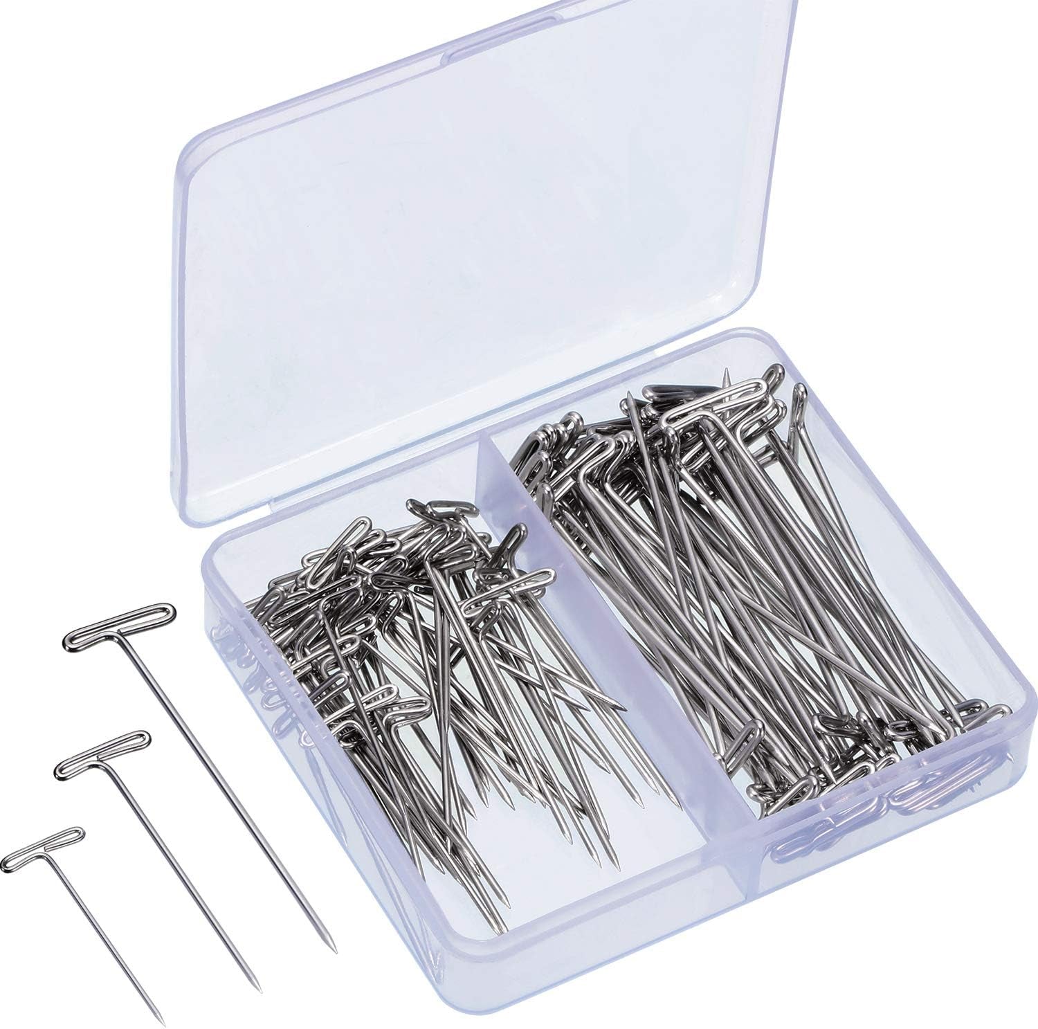 Steel T-Pins for Blocking Knitting, Modelling and Crafts 150 Pieces (2 Inch, 1-1/2 Inch, 1-1/4 Inch)