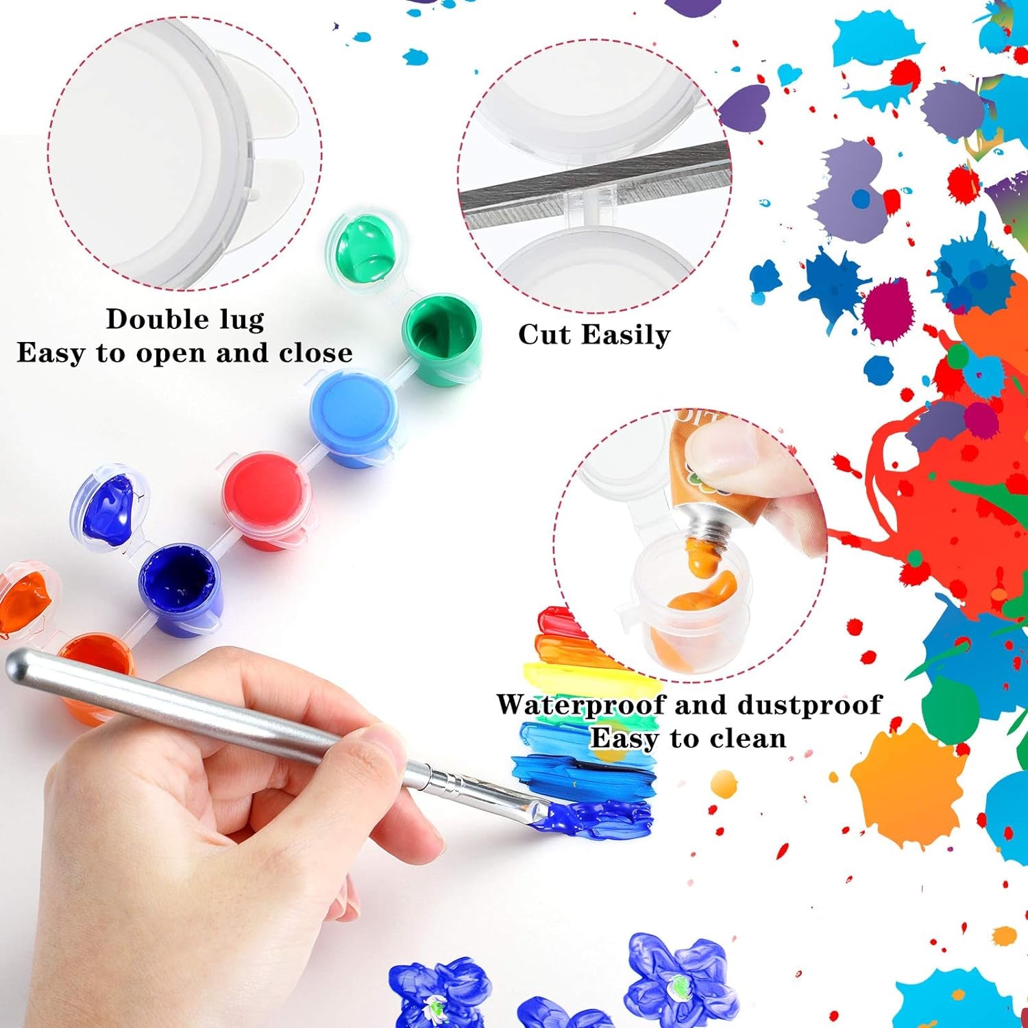 100 Strips 600 Pots Empty Paint Strips Paint Cup Pots Mini Strips Clear Plastic Storage Containers Art Painting Craft Supplies for Classrooms Schools Paintings Art Festivals (3 Ml/ 0.1 Oz)