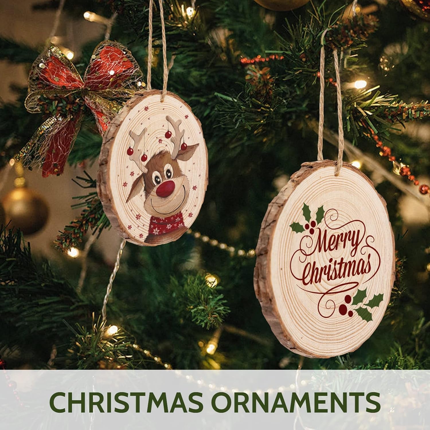 2.3-3.1 Inches Natural Wood Slices Set for Crafts - 25Pcs round Wood Discs with Pre-Drilled Hole for DIY Projects, Christmas Ornaments and Wedding Decoration