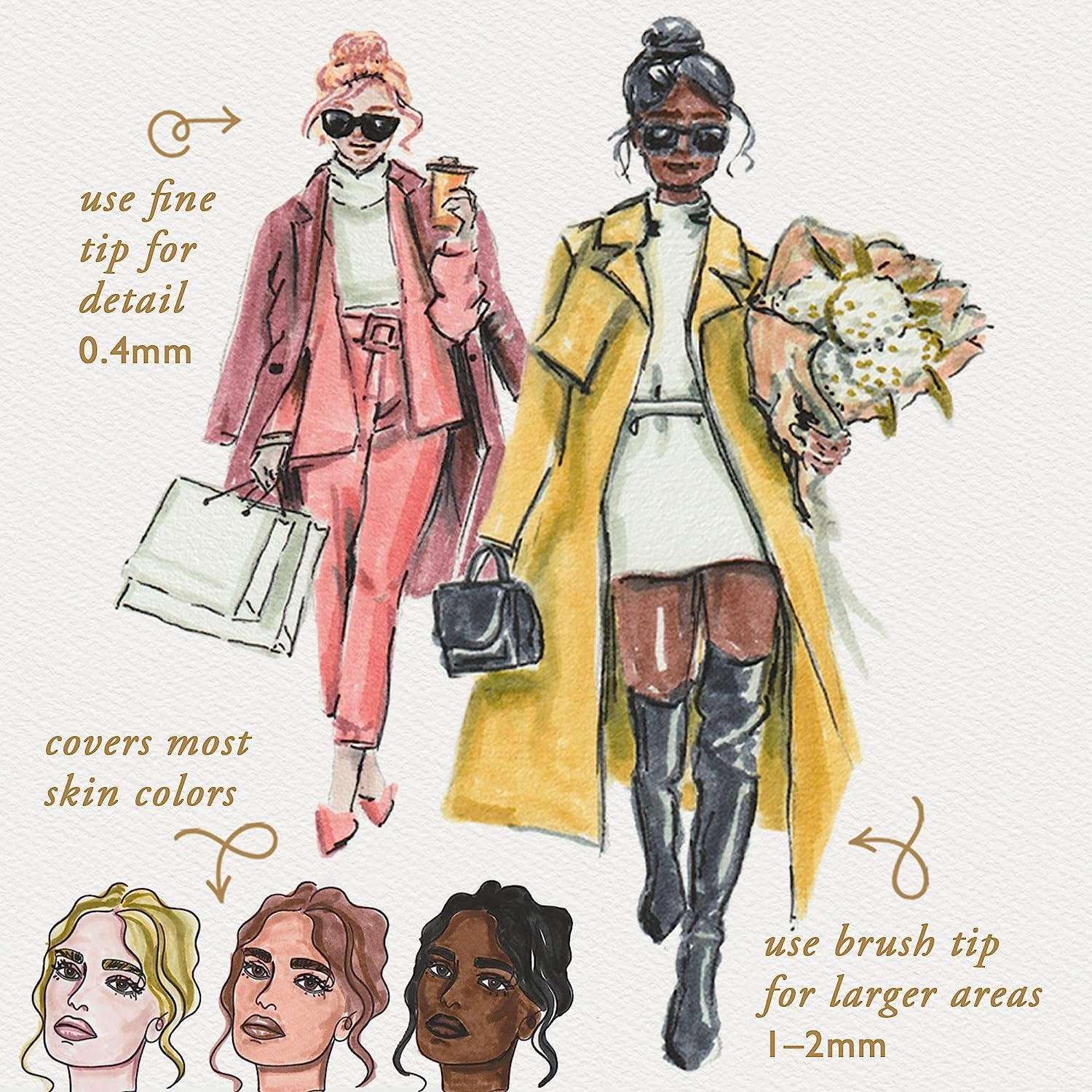 24 Skin Tones Dual Tip Marker Pens, Hair and Portrait Watercolor Sketch Set – Fine and Brush Ends, Art Supplies for Coloring, Sketching and Drawing