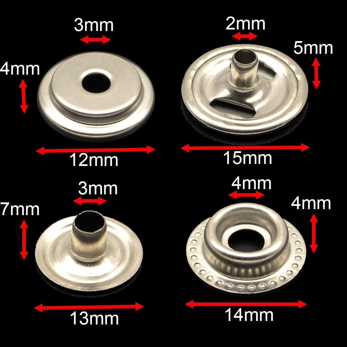 108Pcs 15Mm Stainless Steel Fastener Snap Press Stud Cap Button Marine Boat Canvas Line 24(4 Components, 27Pcs for Each)