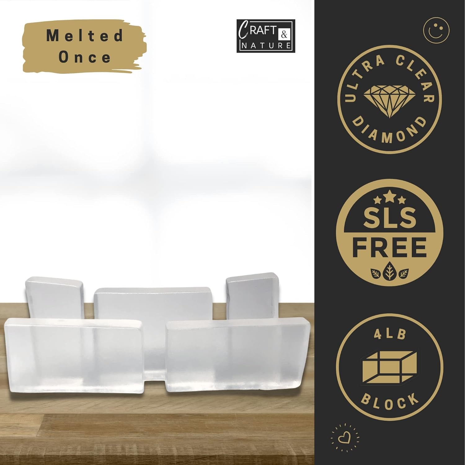 4 LB Sls-Free Sles-Free Unscented Ultra Clear Diamond Moisturizing Glycerin Melt and Pour Soap Base for Soap Making