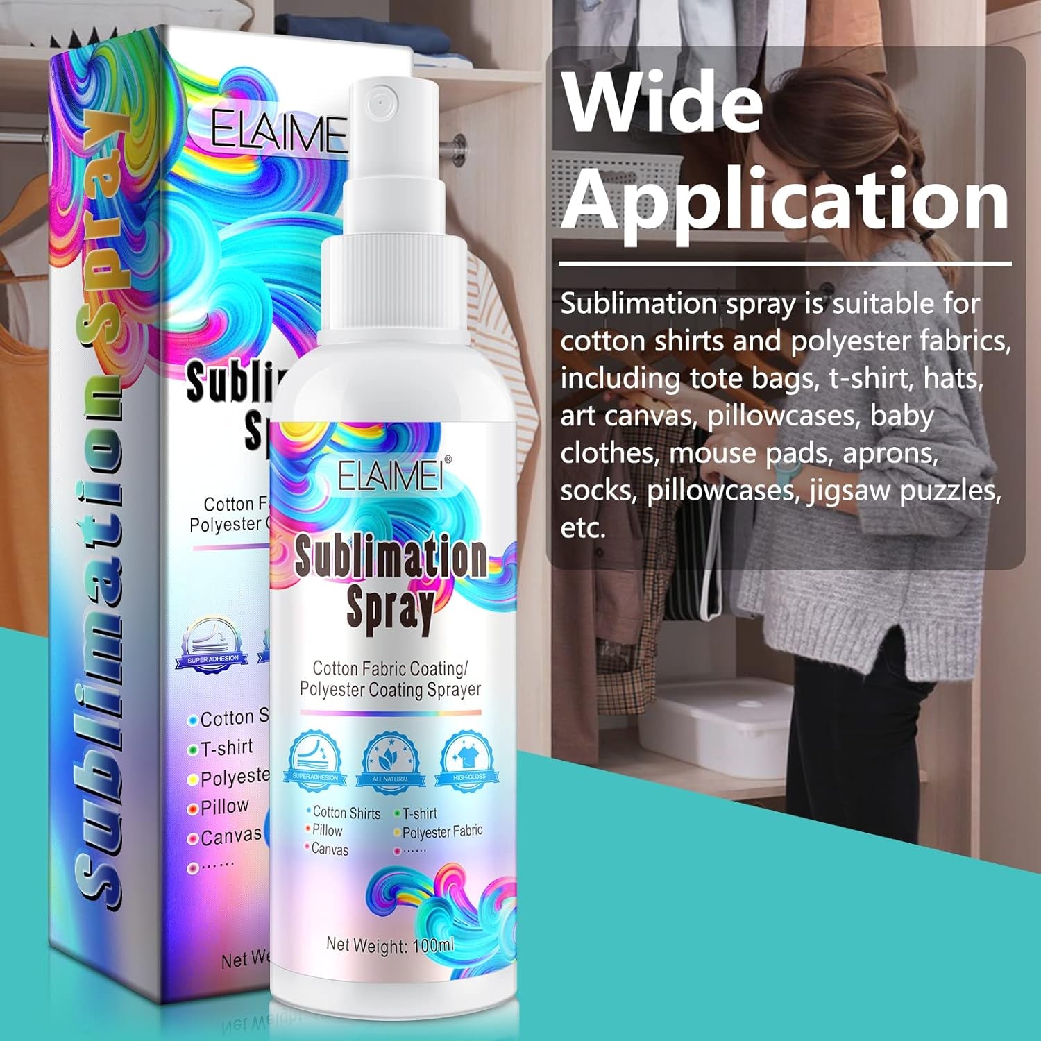2X100Ml Sublimation Spray, Sublimation Coating Spray for All Fabric, Including 100% Cotton, Polyester, Carton, Tote Bag, Pillows, Mugs, Canvas, Quick Dry &amp; Super Adhesion, High Gloss Vibrant Color