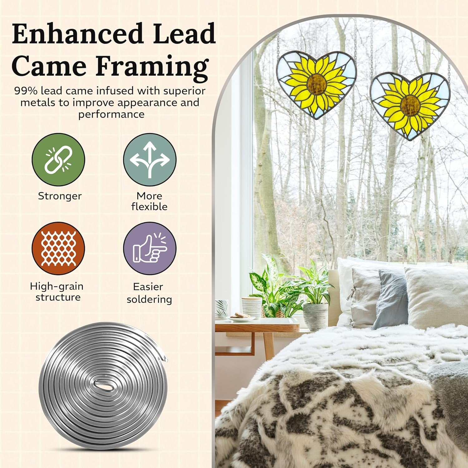 3/16" round U Lead Came for Stained Glass – 6 Ft Lead U Hobby Came by