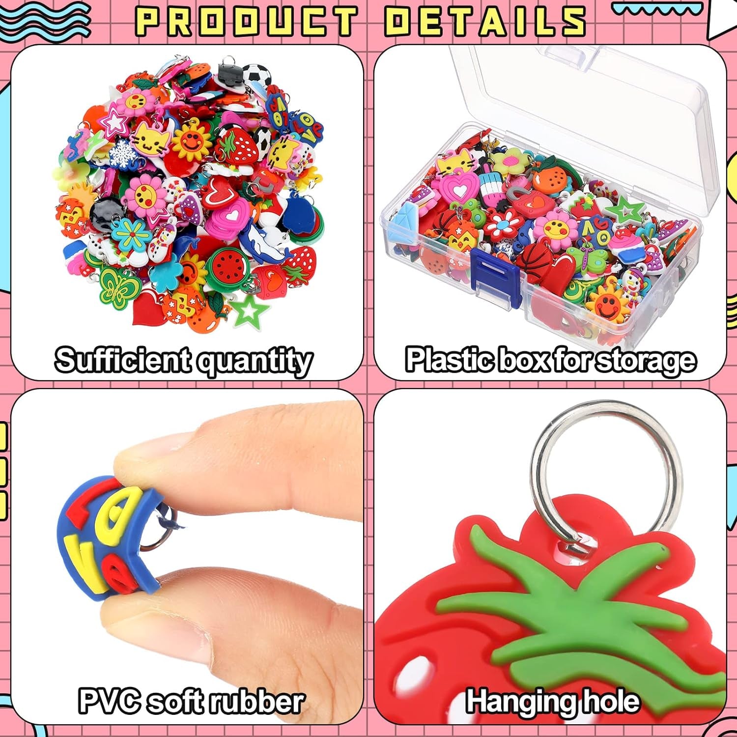 210 Pcs Silicone Bracelet Charms Rubber Bracelet Charms Small Bracelets Pendants Loom Pals Charms Loom Rubber Bands Making Kit for Jewelry Necklace DIY Charm Bracelets, 30 Styles