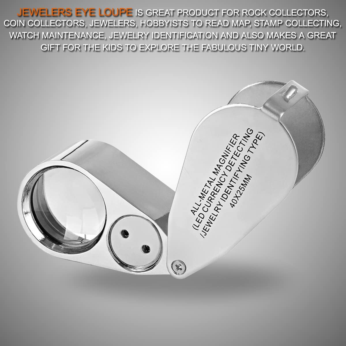 40X Jewelers Loupe, LED Light Illuminated Folding Magnifying Jewelry Eye Magnifier (LED Currency Detecting/Jewlers Identifying Type Lupe)