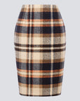 Women Pencil Plaid Skirts Fall Winter Knee-Length High Waisted Bodycon Wool Skirt With Zipper Temperament Knitted Plaid Skirts