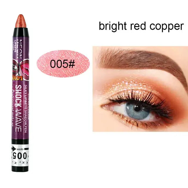 2 In 1 Glitter Pearlescent Eyeshadow Lipstick Stick Waterproof Long-lasting Glitter Eyeliner Eye Shadow Pencil Makeup Cosmetic