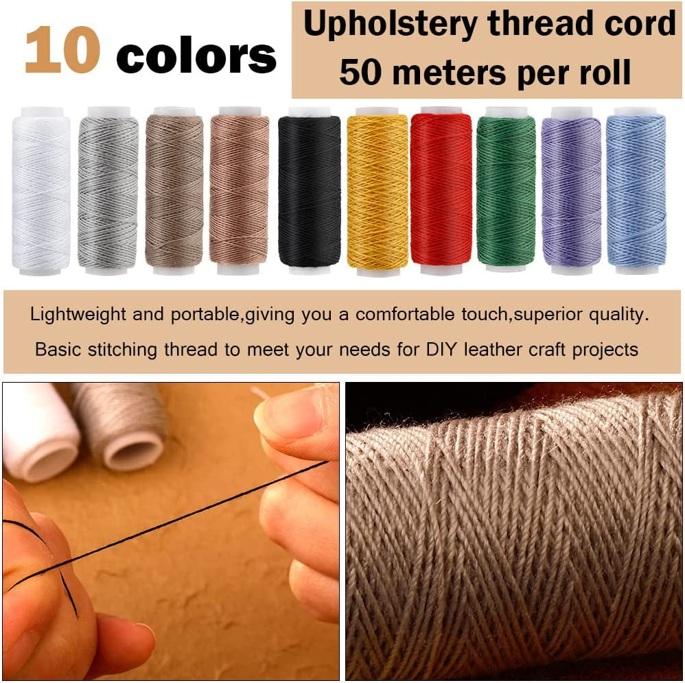 59 Pcs Leather Sewing Kit Leather Needles for Hand Sewing,Heavy Duty Sewing Upholstery Repair Kit Waxed Thread Large-Eye Stitching Needles for Carseat Backpack Carpet Boots Shoes Canvas Sofa
