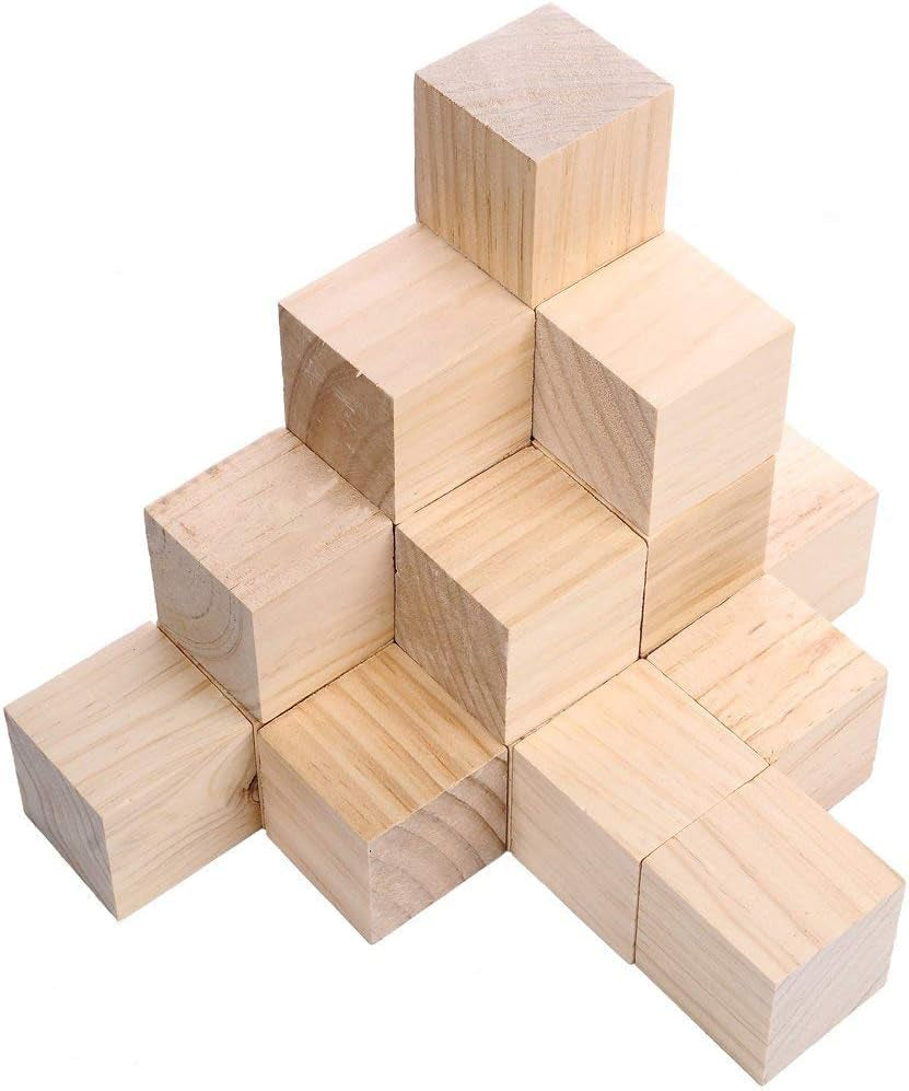 20Pcs 2 Inch Wooden Cubes Unfinished Wood Blocks for Wood Crafts, Wooden Cubes, Wood Blocks, Great for Baby Showers (20Pcs)
