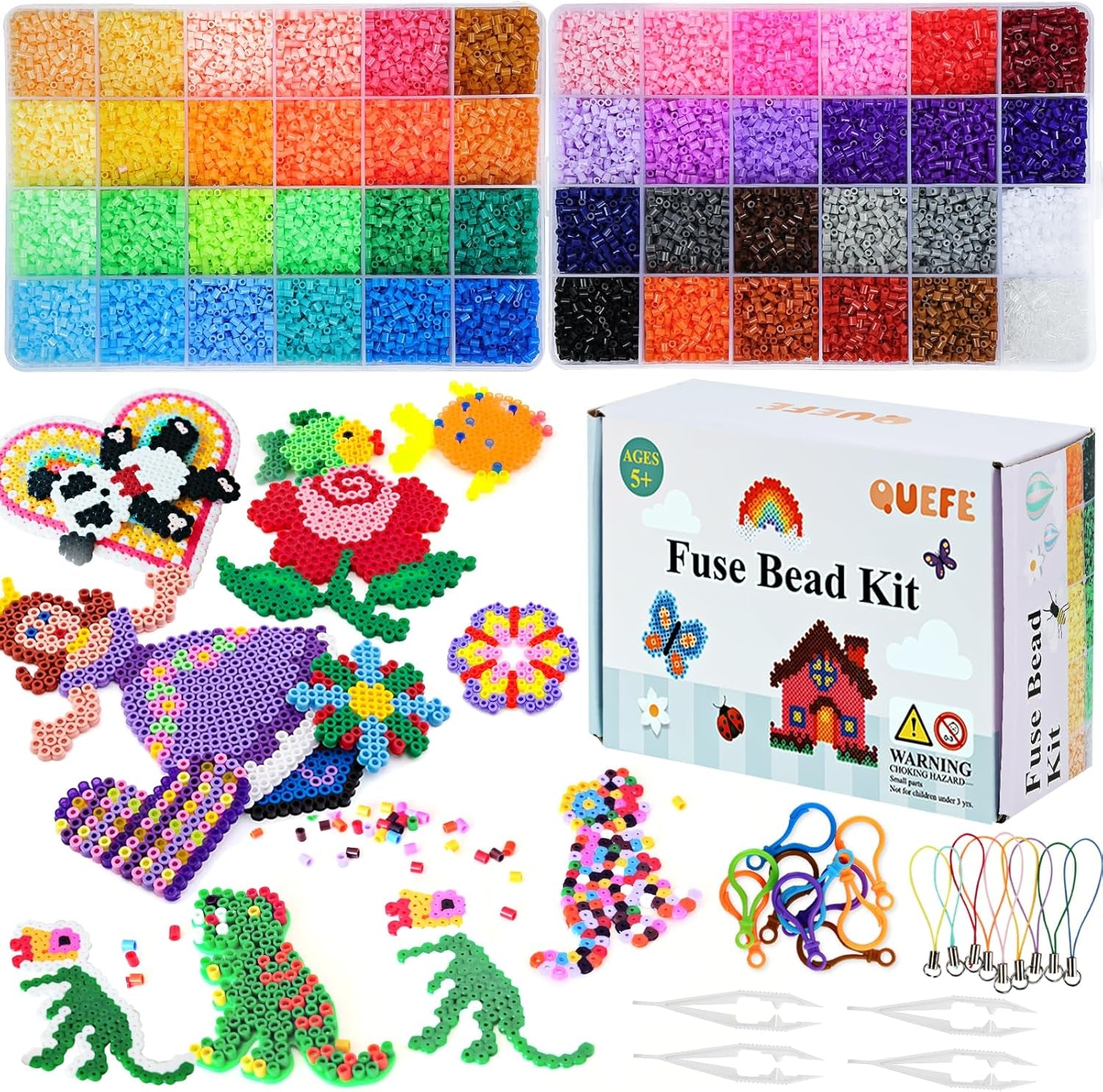 25000 Mini Fuse Beads Kit, 2.6Mm Beads, Tiny Melty Beads in 48 Colors for Boys and Girls, Fuse Beads Set with 4 Pegboards, 3 Tweezers, 3 Ironing Paper for Arts, Crafts & Gifts