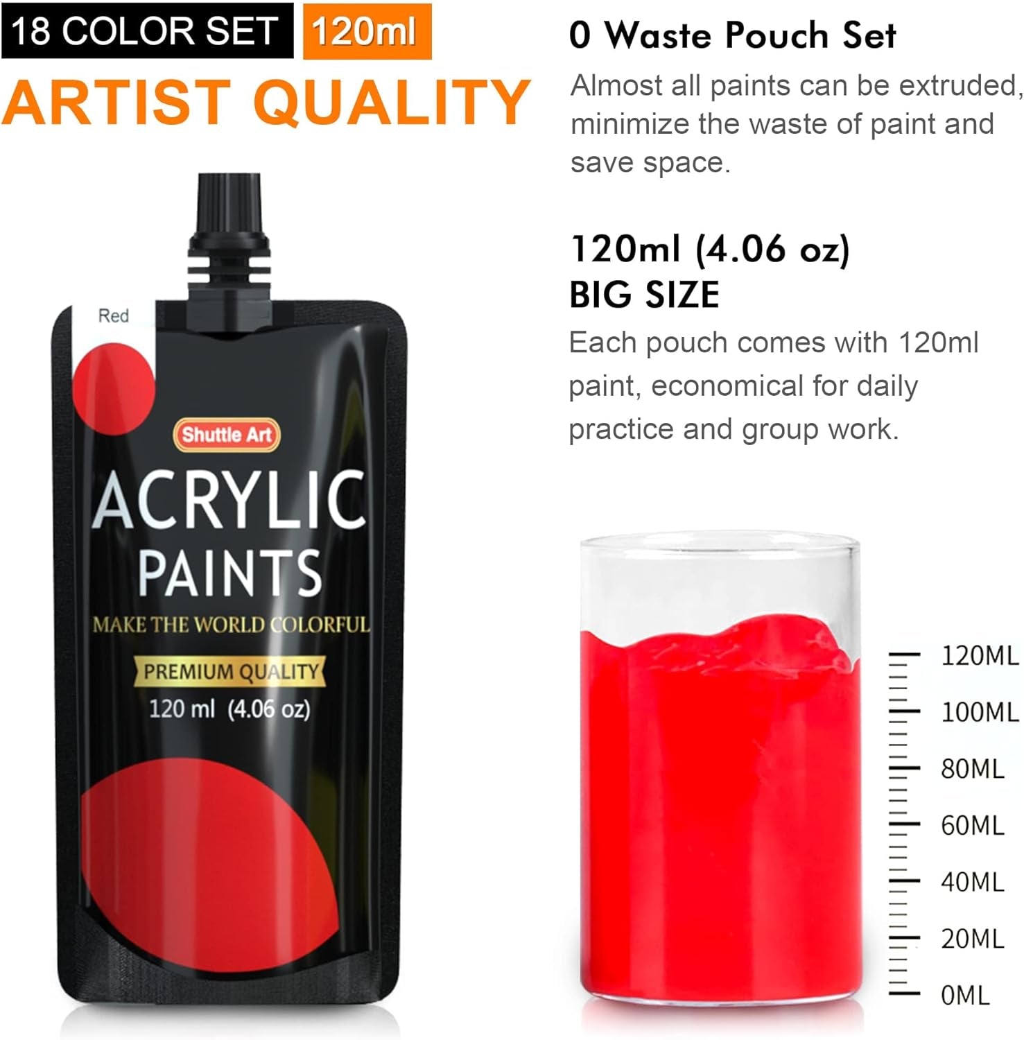 Acrylic Paint, 18 Colors Acrylic Paint Pouches (120Ml/4.06Oz), Artist Grade Acrylic Paint Set, Rich Pigments, Non-Toxic for Artists, Beginners and Kids on Rocks Crafts Canvas Wood Ceramic