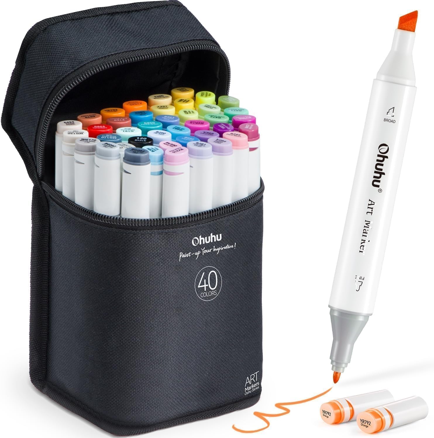 Alcohol Markers - Double Tipped Art Marker Set for Artists Adults Coloring Illustration - Alcohol-Based Refillable Ink - 40 Colors - Chisel & Fine Dual Tips - Oahu of  Markers