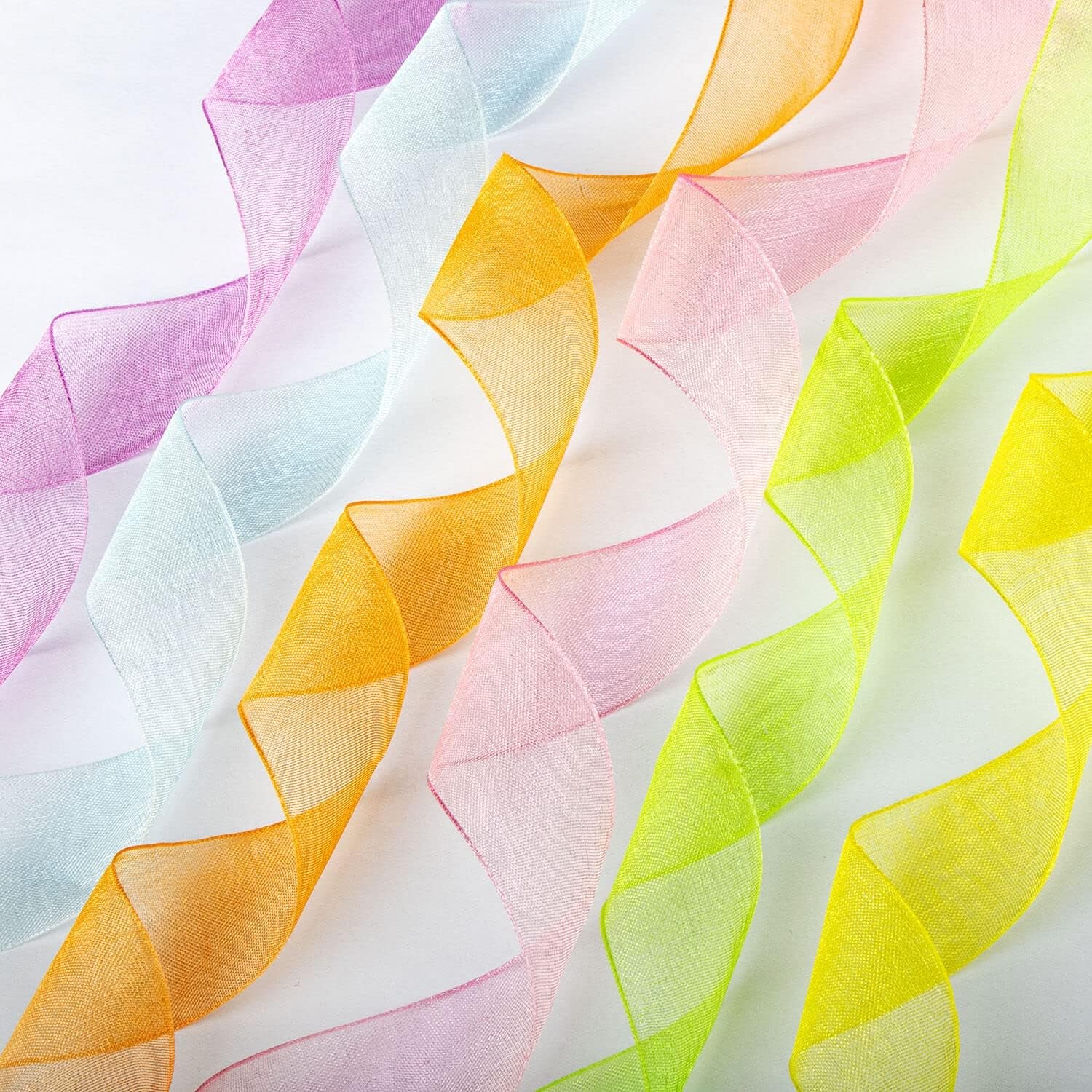 6 Spools Ribbon Sheer Chiffon Ribbon Gift Wrapping Ribbon Summer Ribbon Organza Ribbon for Crafts, 1 Inch Wide 60 Yards