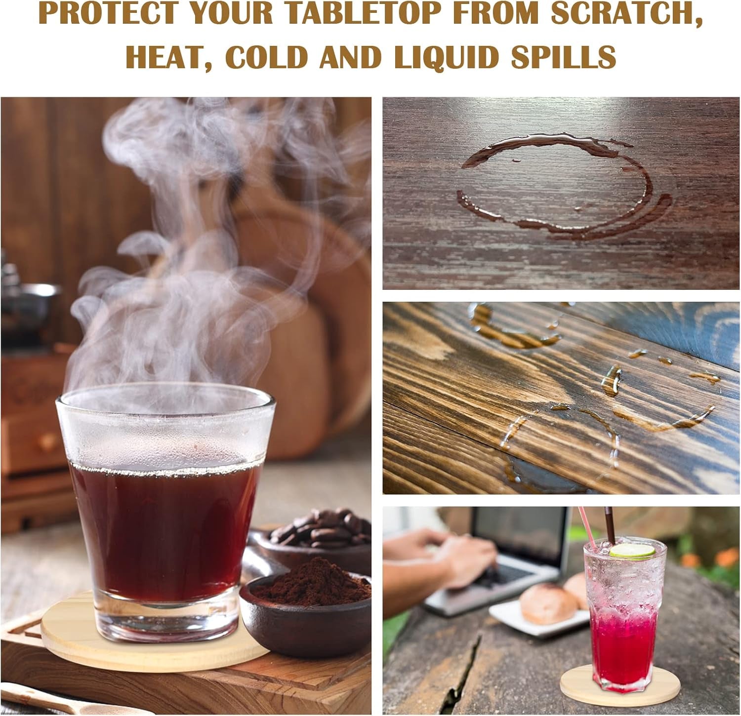 30 Pieces Unfinished Wood Coasters, 4 Inch round Blank Wooden Coasters for Crafts with Non-Slip Silicon Dots for DIY Stained Painting Wood Engraving Home Decoration