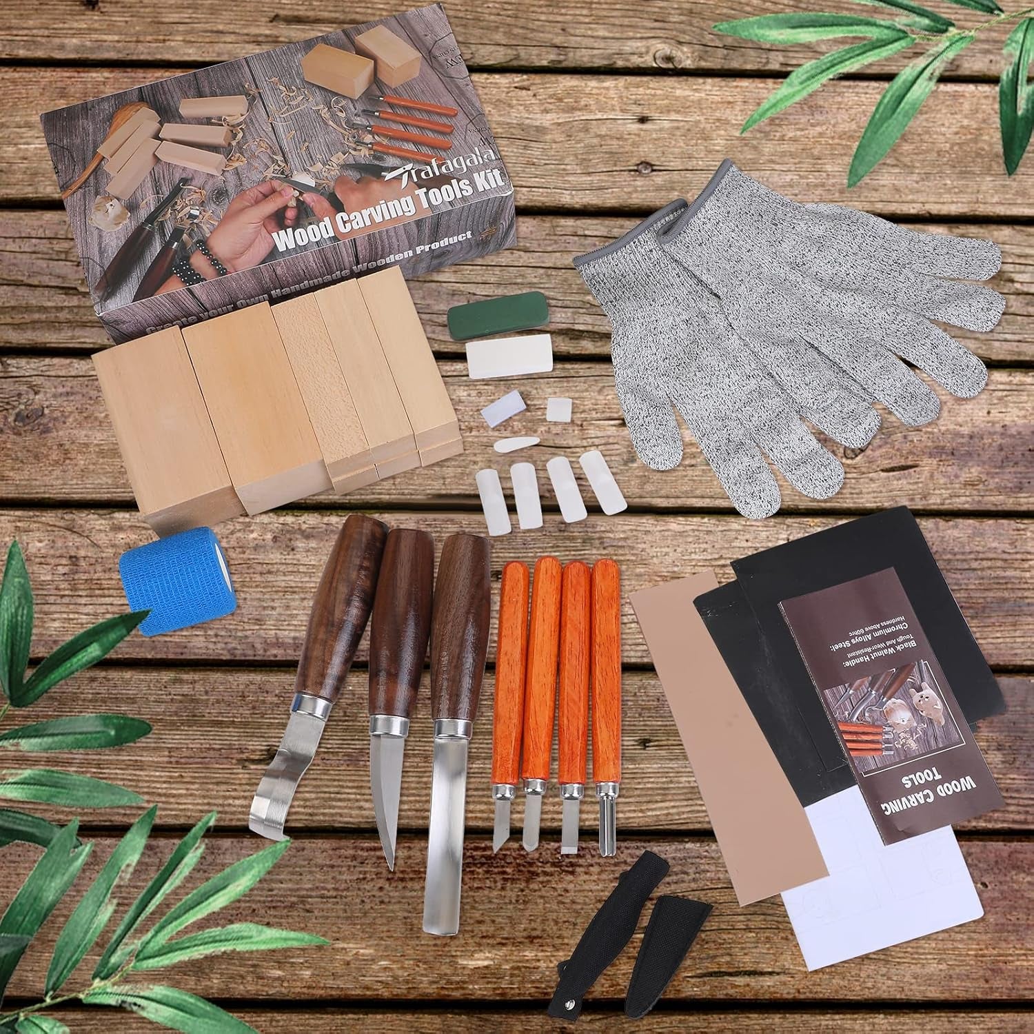 Wood Carving Tools Set 3Pcs Whittling Knife and 4Pcs K2 Carbon Steel Wood Carving Knife,Whittling Kit with 8Pcs Basswood Wood Blocks Gifts Set for Adults and Kids Beginners Wood Carving Kit Gifts