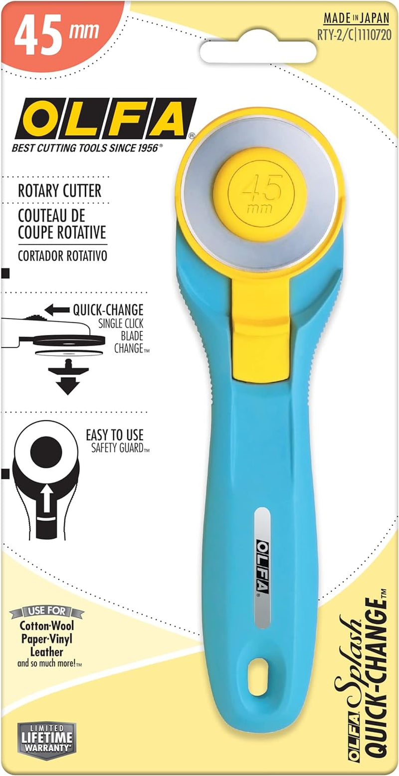 45Mm Quick-Change Rotary Cutter (RTY-2/C) - Rotary Fabric Cutter W/ Blade Cover for Crafts, Sewing, Quilting, Replacement Blade:  RB45-1 (Aqua)