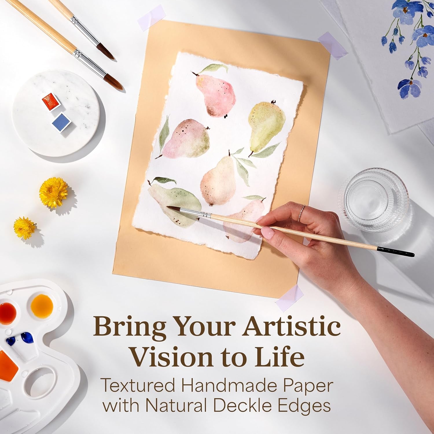 Handmade Deckle Edge Paper - A5-5.8 X 8.3 - Great for Paint, Greeting Cards, Invitations, Printer, Watercolor, Writing - 150Gsm Textured Paper with Raw Edge for Art and Crafts