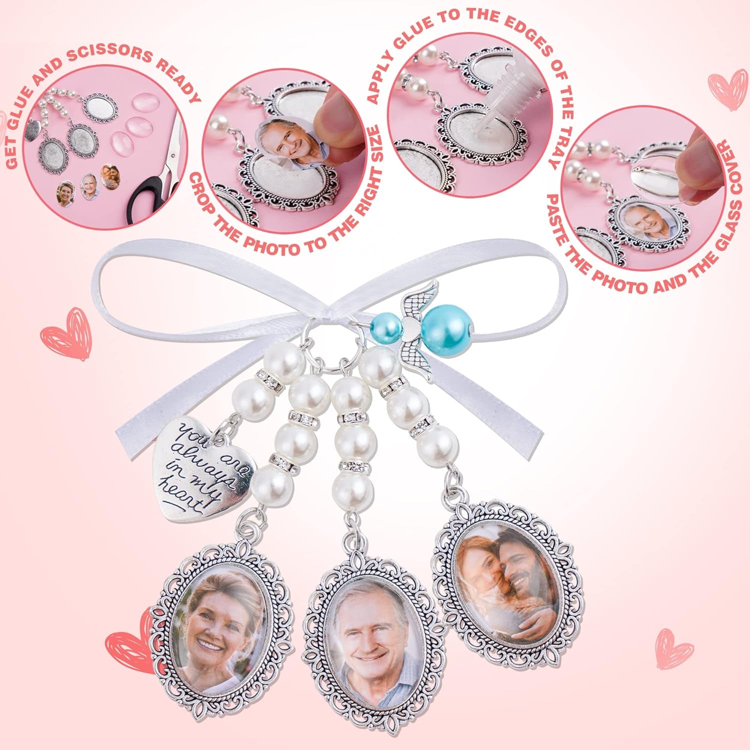Wedding Bouquet Charm Bouquet Photo Charms Bridal Lacy Oval Bridal Charms You Are Always in My Heart DIY Bouquet Picture Charm for Wedding Memory Friend Gift