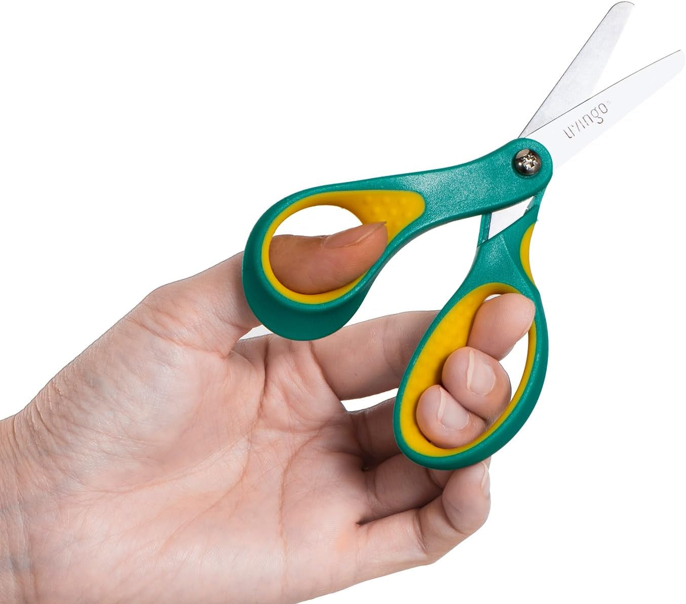 Left Handed Kids Scissors: Blunt Tip Safety Lefty Toddler Child Scissors for School Craft Cutting Paper - 3 Pack 5 Inches Comfort Grip Green, Rose Pink, Blue