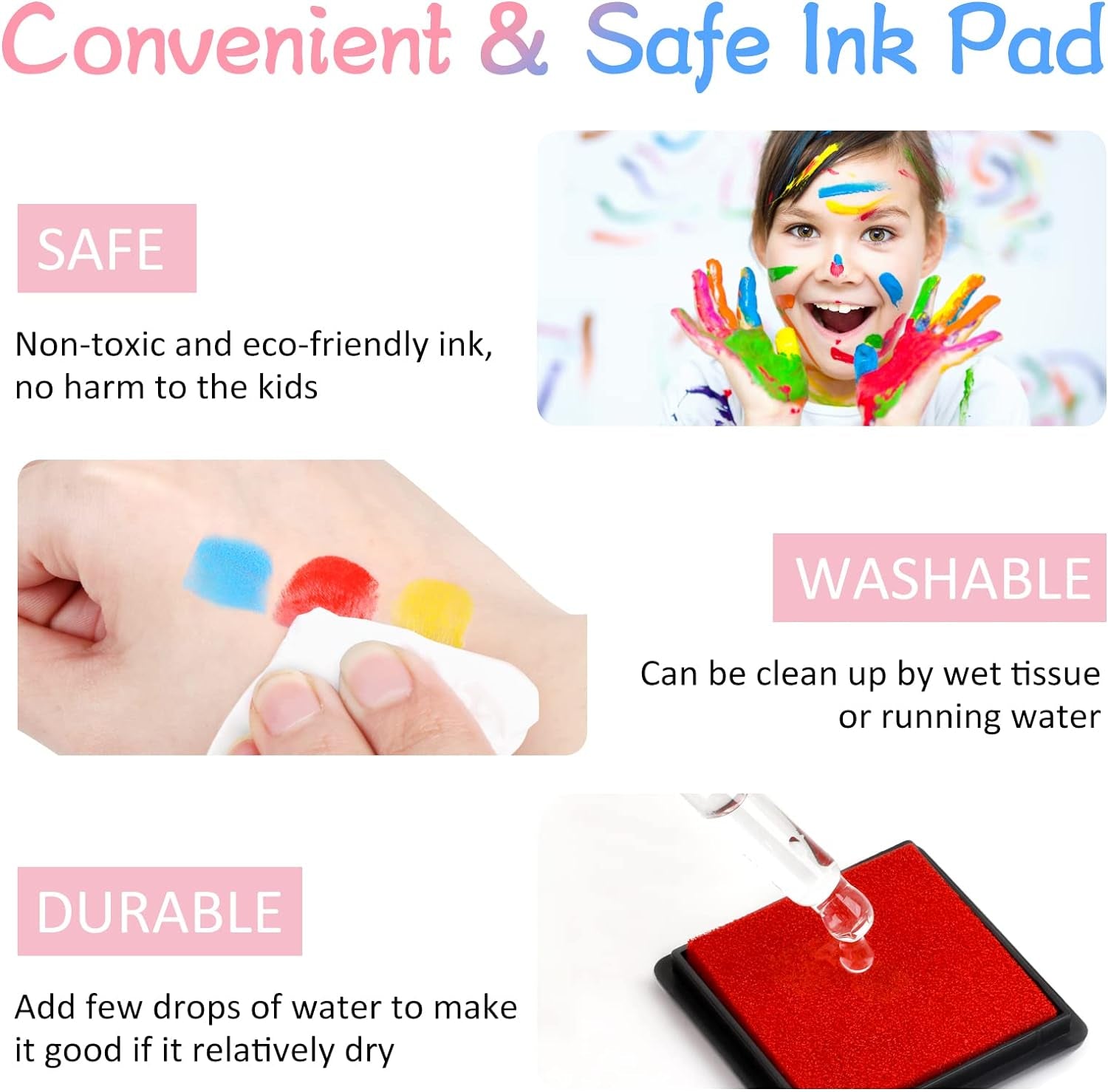 20 Colors Washable Ink Pads for Kids Rubber Stamps, Fingerprint Crafts Stamp Pad for Kids, Paper, Scrapbook, Fabric, Wood (Pack of 20)