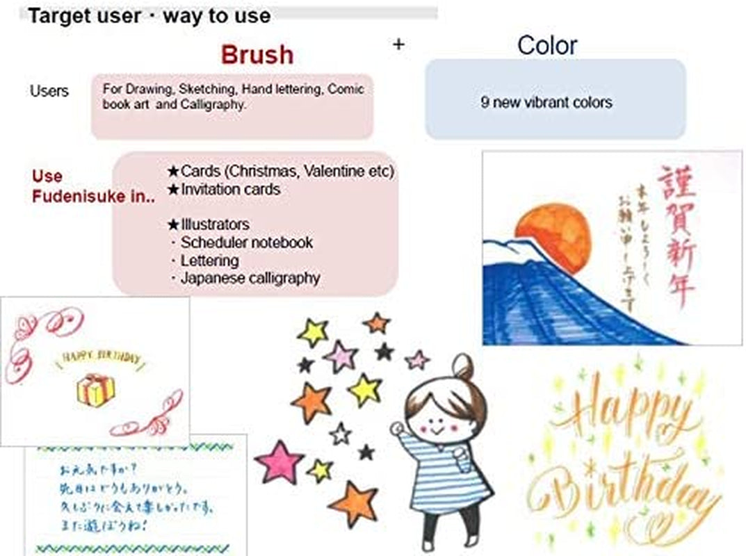 Fudenosuke Brush Pen - Hard - 10 Colors Set (WS-BH10C)