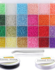 13200Pcs Glass Seed Beads Small Craft Beads Small Beads for DIY Bracelet Necklaces Crafting Jewelry Making Supplies with Two 0.6Mm Clear Bracelet String (3Mm, 550 per Color, 24 Colors)