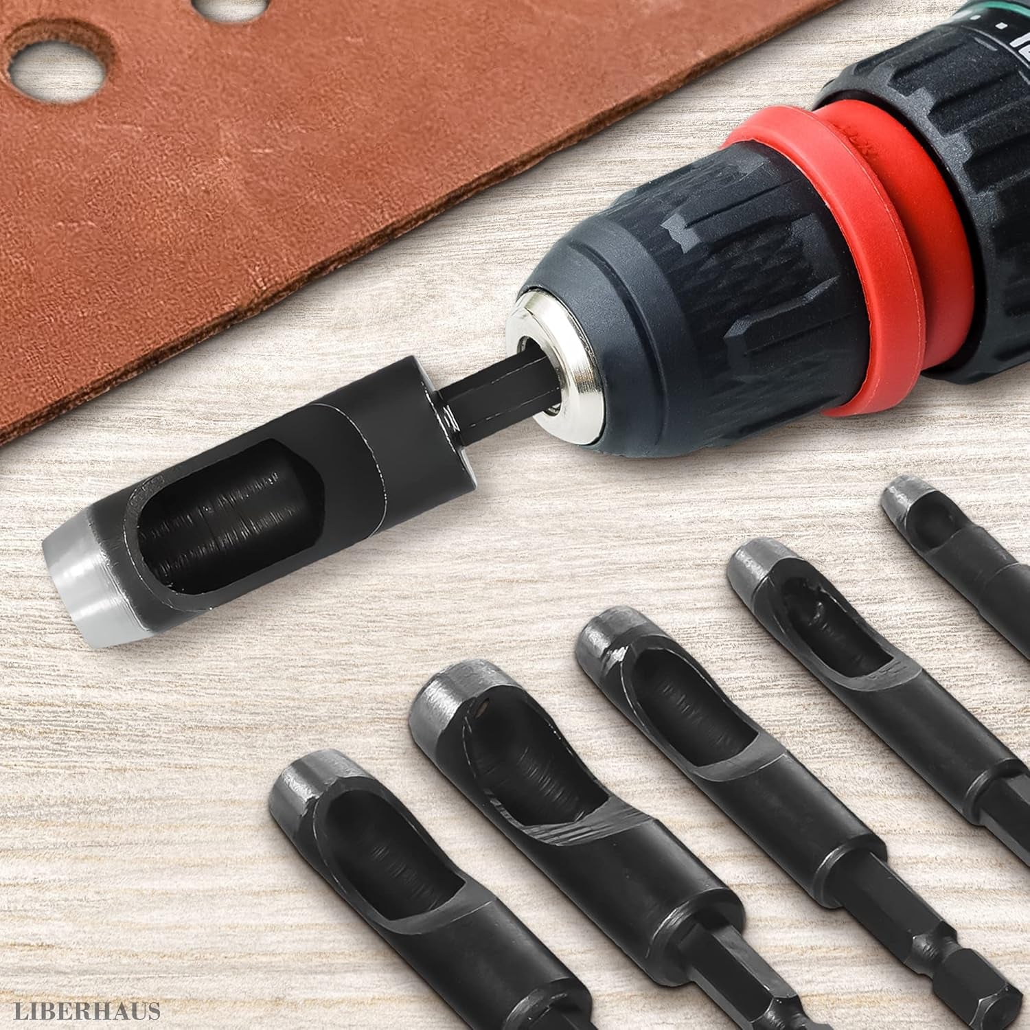 6Pcs Leather Hole Punch Tool - Hollow Punch Set Hex Shank Drill Bits Flexible Drill Bit Extension Hex Shank Drill Bit Set 3/16" 1/4" 5/16" 3/8" 7/16" 1/2" Non-Slip Fit Leather Hole Punches Set