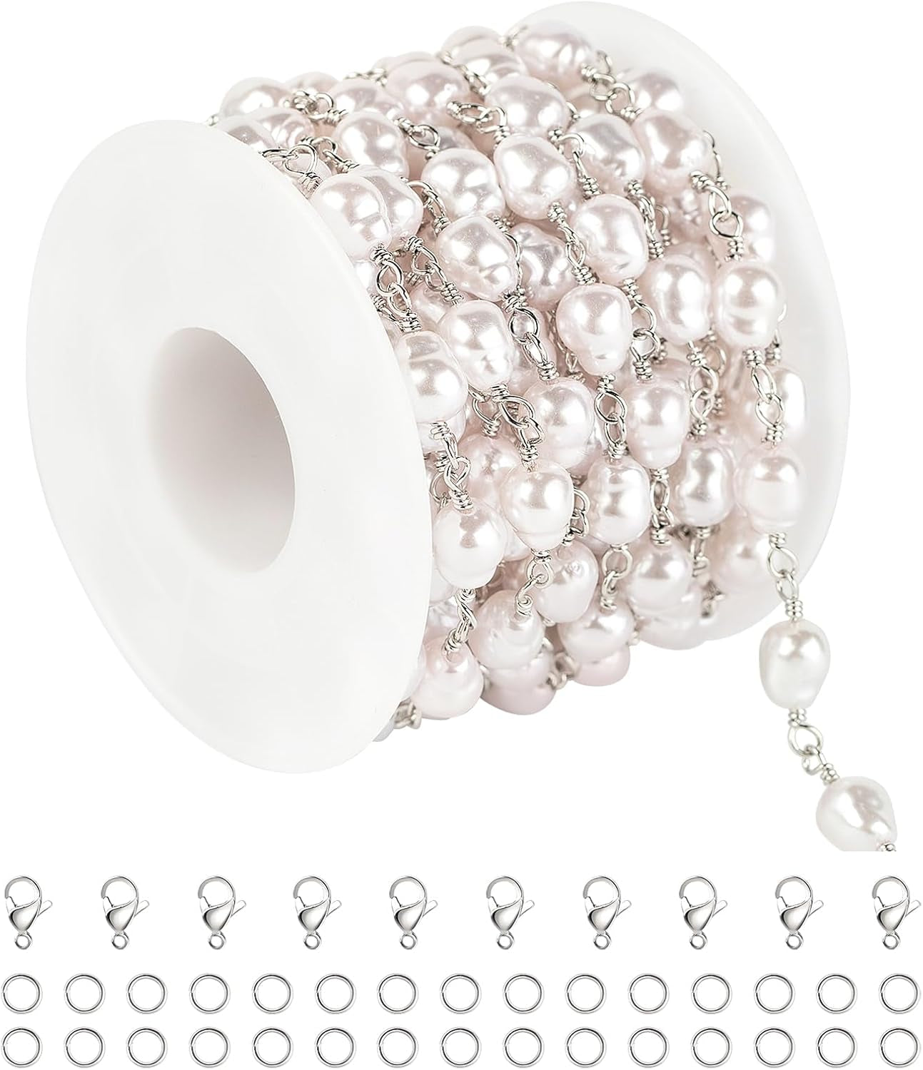 13 Feet Imitation Pearl Bead Chain Bulk KC Gold Plated Brass Jewelry Chain for Jewelry Making Necklace Bracelet DIY Handmade Craft Chain Roll