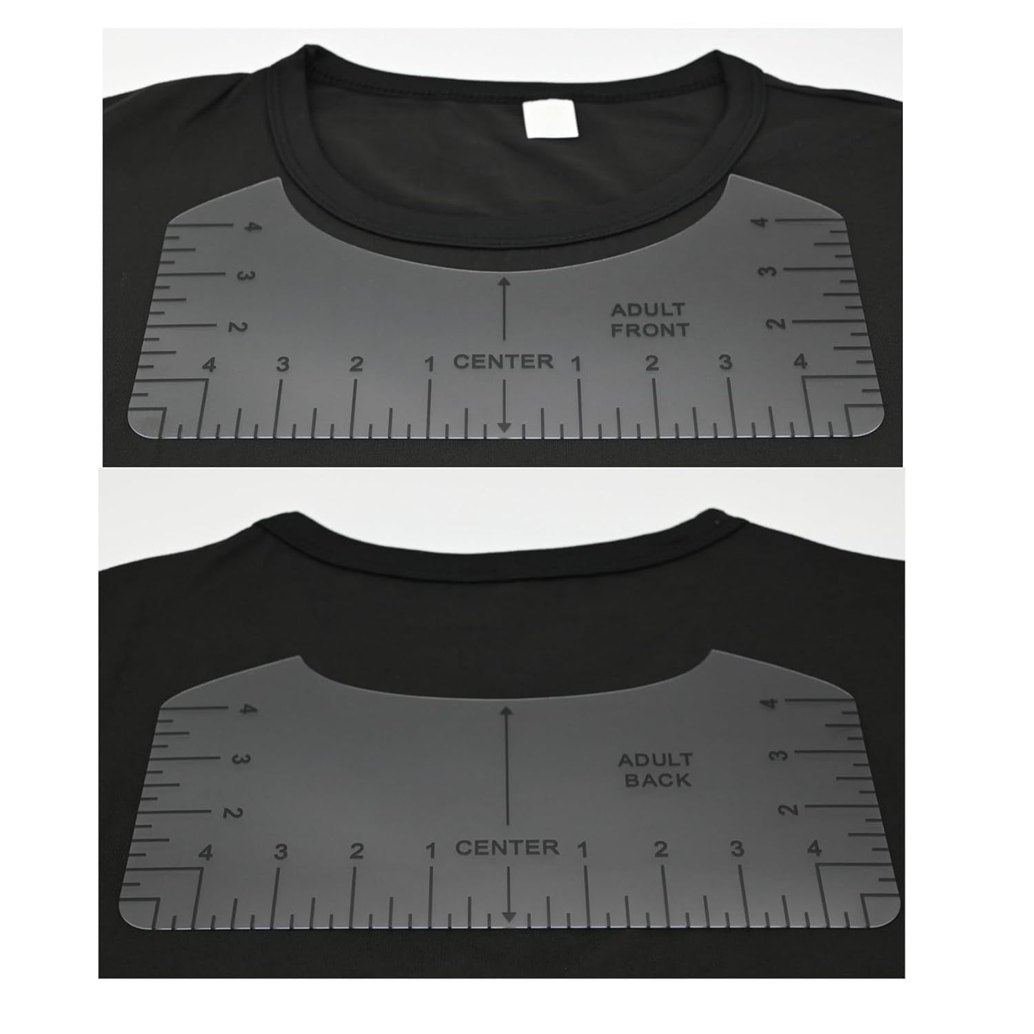 9Pcs Tshirt Ruler Guide to Center Vinyl, Transparent V-Neck/Round PVC Ruler for Alignment, Heat Press, Children Youth Adult