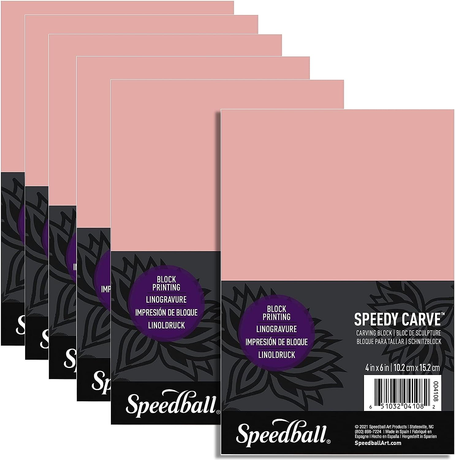 Speedy-Carve Block Printing Carving Block, Rectangle, Pink, 4 X 6 Inches (6-Pack), Linoleum for Printmaking