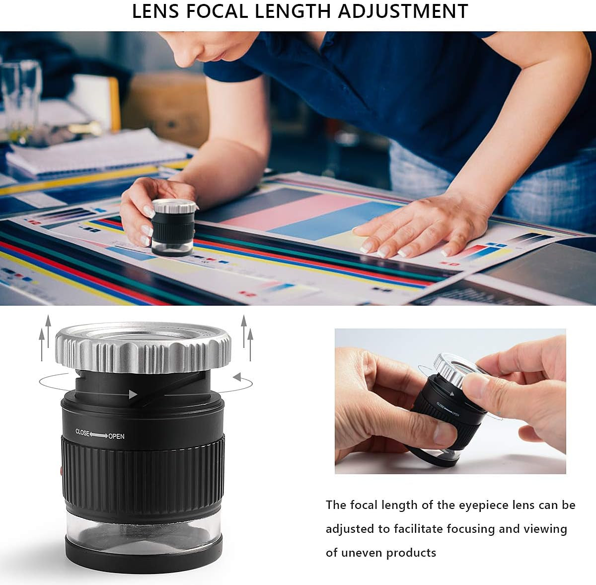 30X Loupe Magnifier,Adjustable Focal Length Magnifier,Foldable Jewelry Magnifier Glass for Textile Optical,Embroidery,Circuit Board,Coins,Etc.