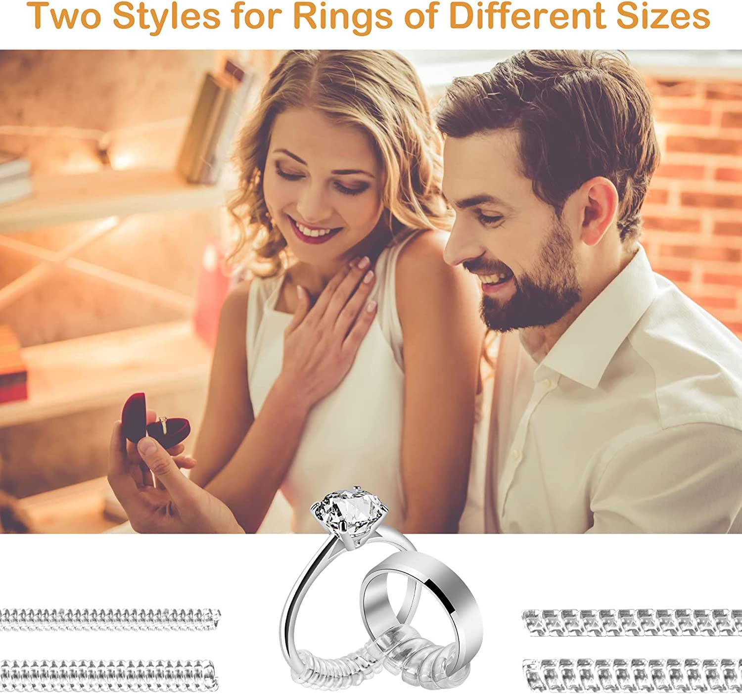 Ring Sizer Adjuster for Loose Rings, 12 Pack 4 Sizes Invisible Clear Silicone Ring Guard for Women Men, Ring Resizer Tightener Spacer Fitter for Too Big Ring, Make Ring Smaller without Resizing