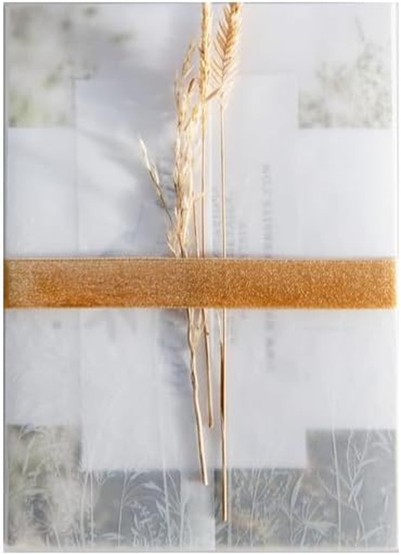 Vellum Jackets for 5X7 Invitations – 100-Pack Pre-Folded Vellum Sheets – Translucent Vellum Paper Jackets with Wildflower Pattern – Vellum Envelopes with Gold Stickers for Wedding Cards, Scrapbook