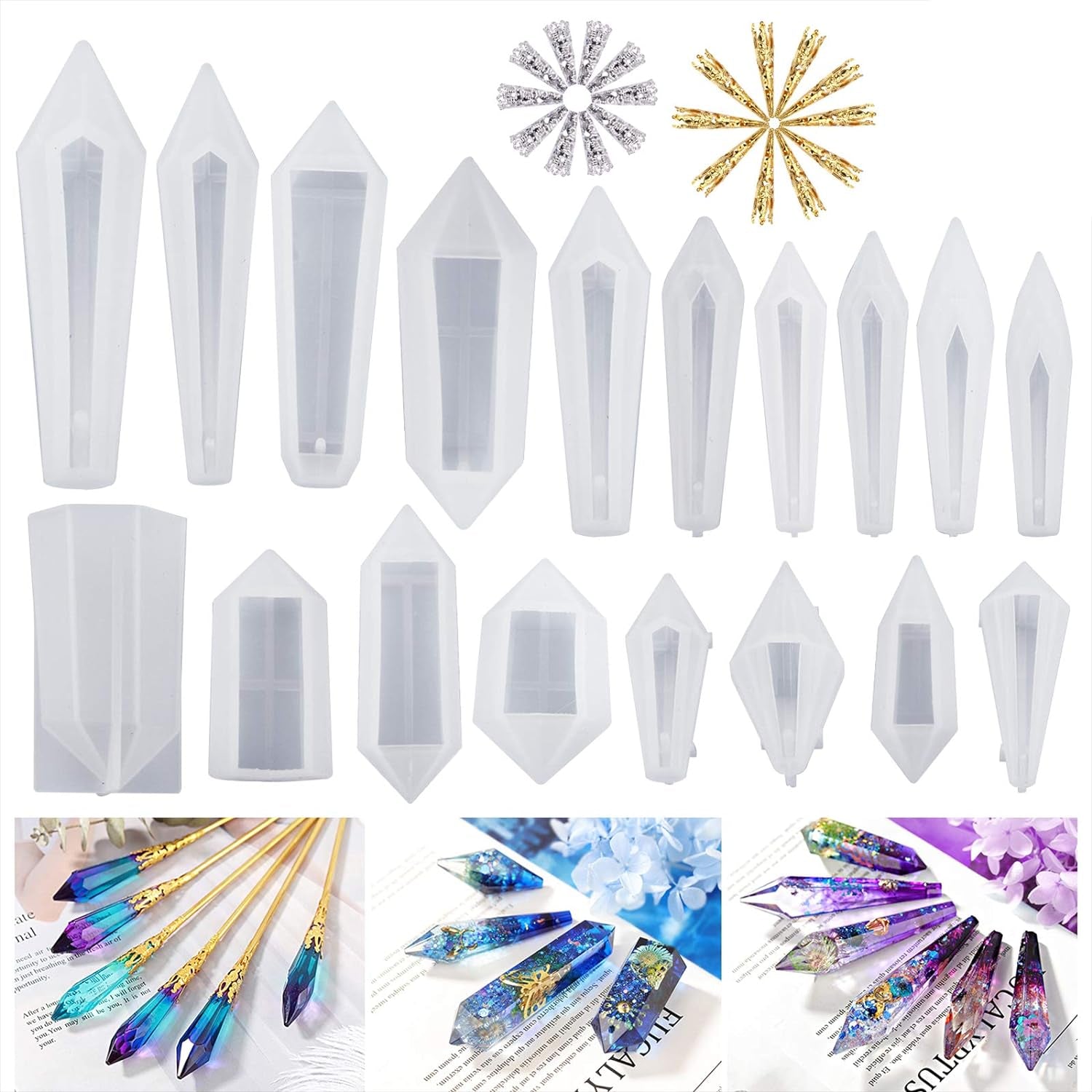 Resin Molds 18Pcs Pendulum Crystal Molds for Resin, Silicone Molds for Resin,Multi-Facet Resin Jewelry Molds for Quartz Crystals Pendants, Resin Necklace,Uv Resin