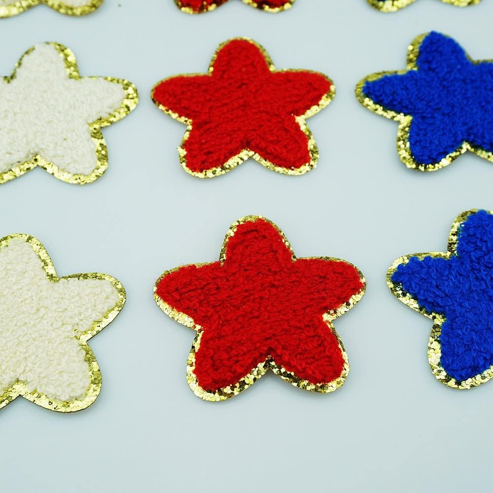 12 PCS Star Patches Patriotic Patch Chenille Patches Embroidered Iron on Patch for 4Th of July Clothes Decor