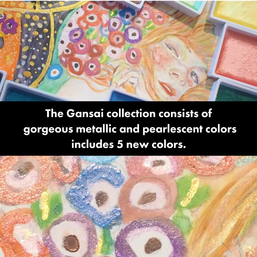 GANSAI TAMBI Watercolor Paint 24 Colors Set “Metallic Colors”, Professional-Quality, for Beginners Artists, Kids, Adults, Made in Japan