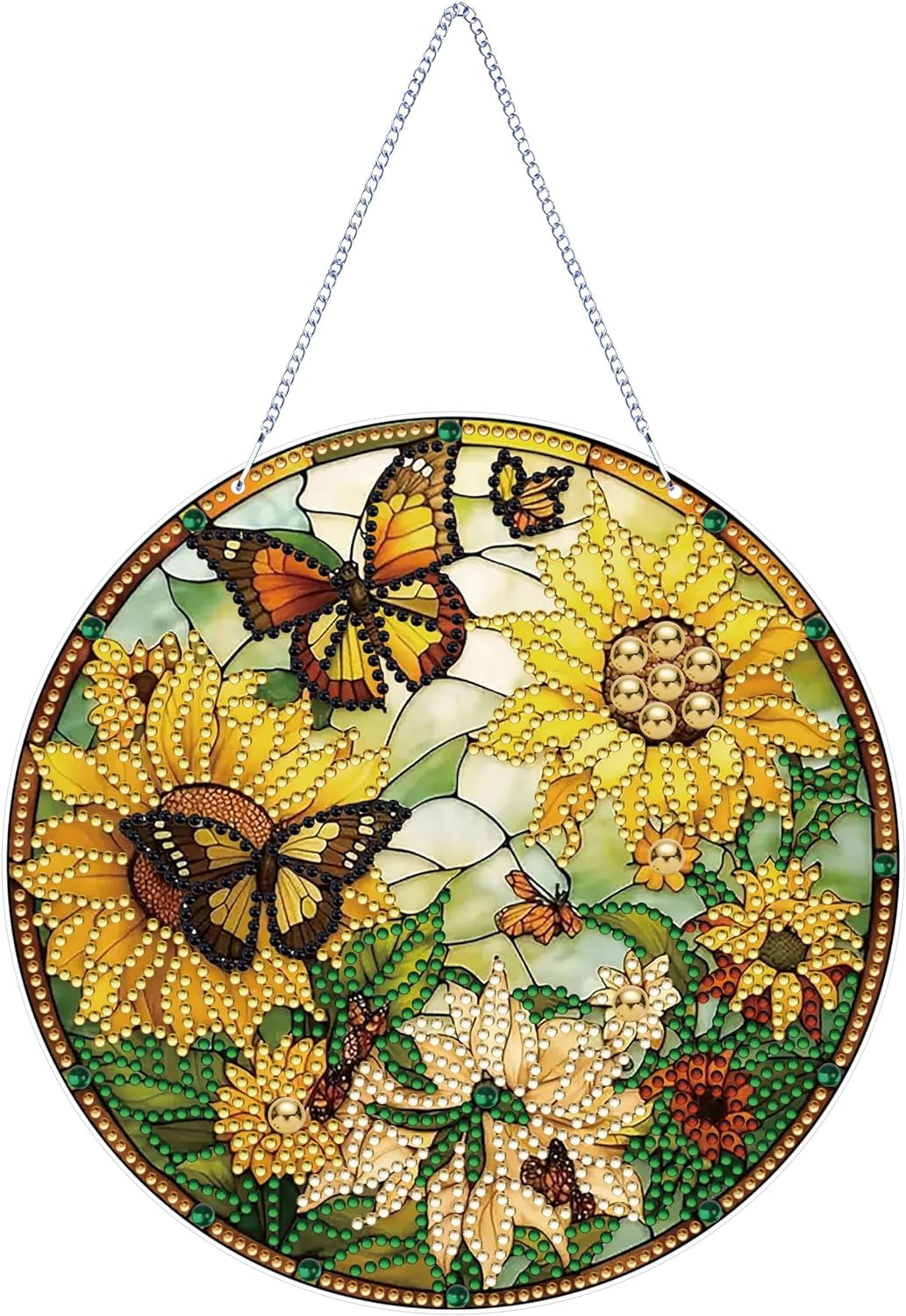 5D Sunflower Butterfly Diamond Painting Kits for Adults Hanging Sign Wall Art Sign Diamond Art Suncatcher Hanging Ornament Home Garden Wall Door Hanging Painting Kits, Yellow