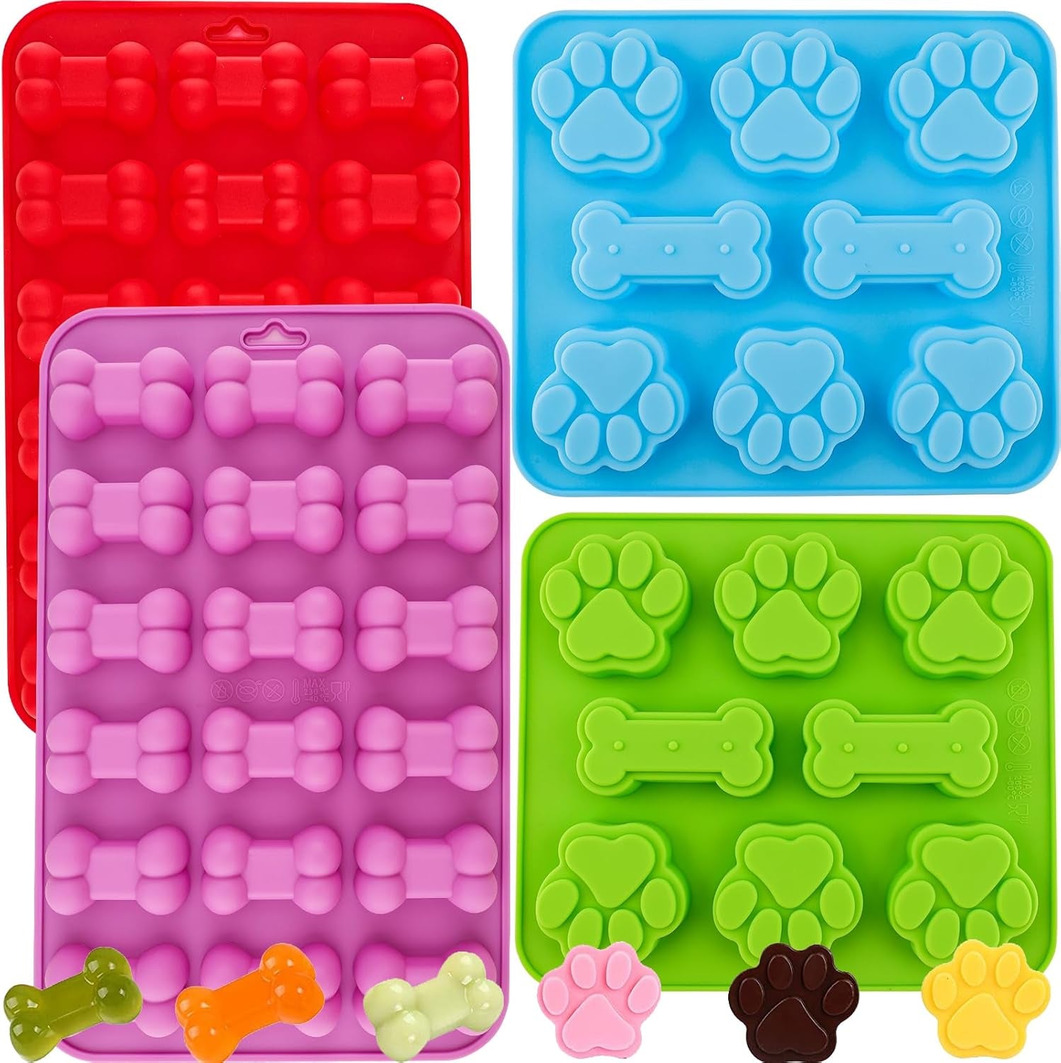 Paw Print Silicone Mold Dog Treat Mold Silicone Dog Paw Mold Dog Cat Animal Paw Mold for Homemade Dog Treats,Soap,Candy Silicone Baking Mold 4 Pieces