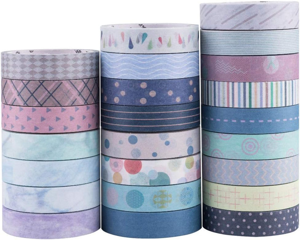 24 Rolls Washi Tape Set Basic Skinny Masking Decorative Tapes for Arts, DIY Crafts, Journals, Planners, Scrapbooking, Wrapping (Mini Graphics)