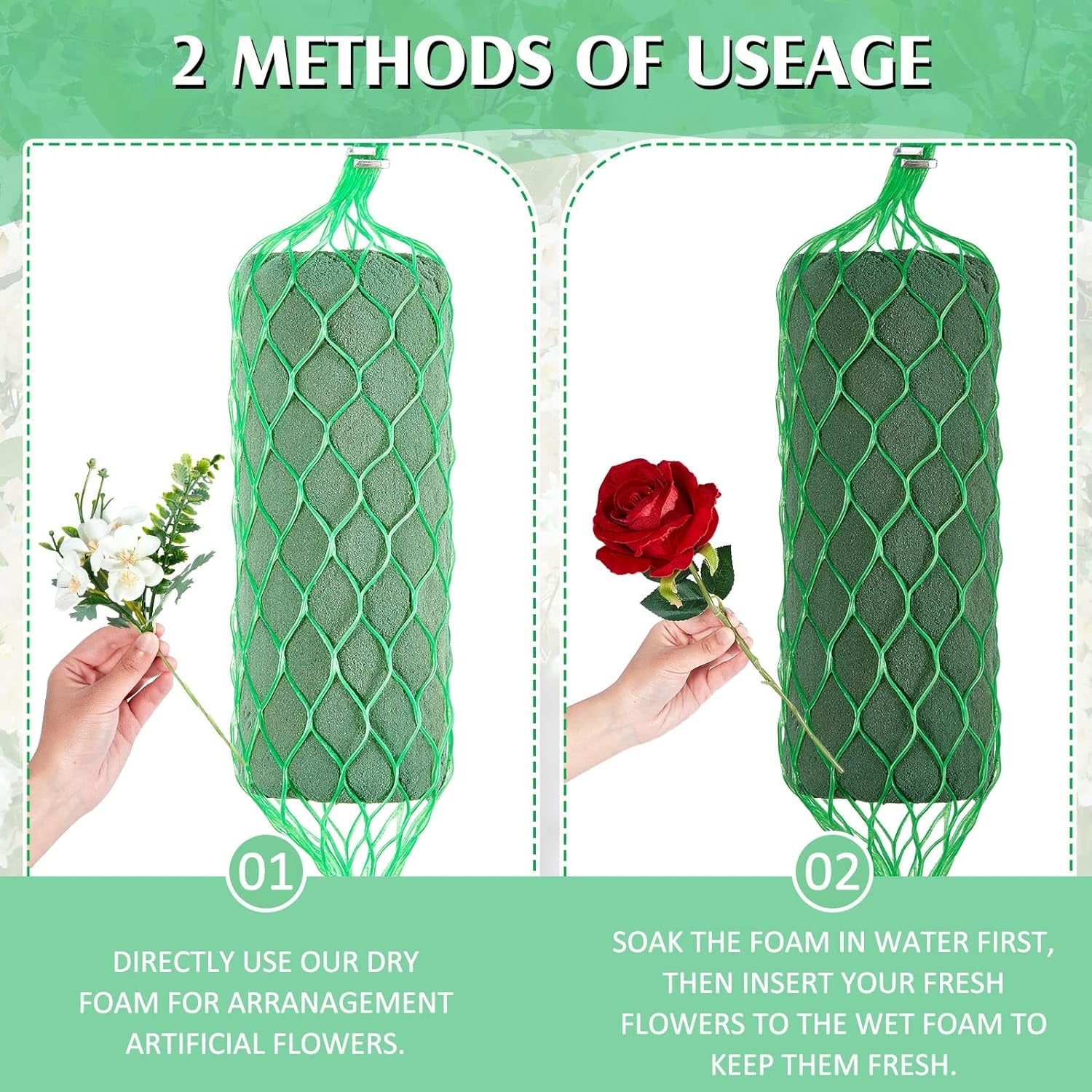 14 Pcs Floral Foam Garland 27.6Ft Absorption Flower Holder Plant Foam Flower Green Sponge Foam for Wedding Arch Door Tabletop Decoration Arrangement Home Garden Craft