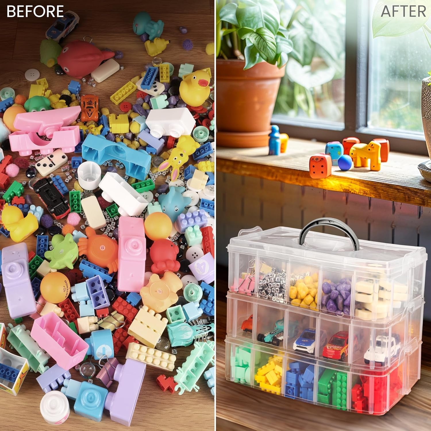 3 Layer Stackable Storage Container 30 Adjustable Compartments - Stackable Storage Box for Hot Wheels, Toys, Jewelry, Beads, Arts, Crafts, Washi Tape, - Sewing Box, Sewing Accessories Organizer