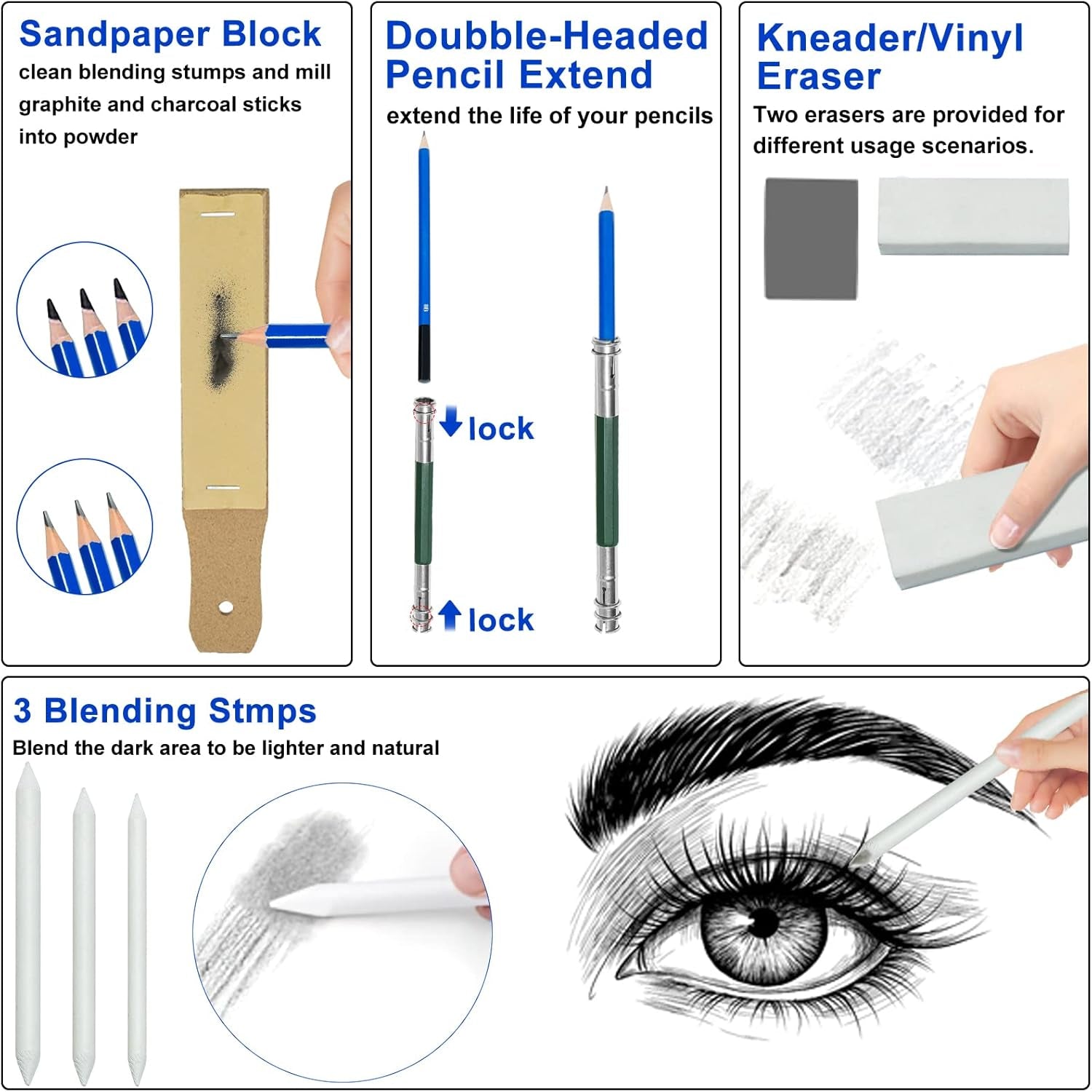 50Pcs Sketching Drawing Pencils Set Art Supplies | Sketch Pencils,Graphite,Charcoal,Sketch Book,Drawing Supplies | in Black Zipper Case | for Adults,Teeage, Kids 9-12