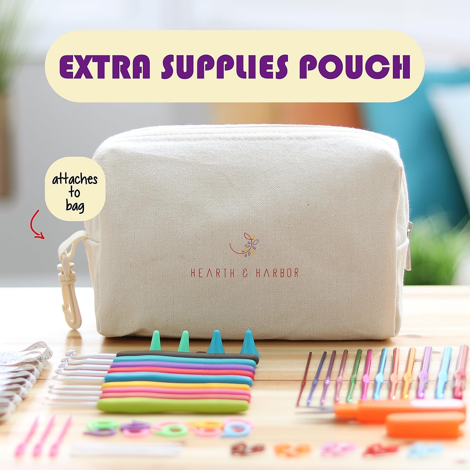 Crochet Bag Organizer – Durable Knitting Bag, Yarn Organizer for Crochet Accessories and Supplies, Canvas Yarn Bag, Crochet Organizer with Accessories Case, Yarn Storage Organizer