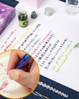 Glass Dip Calligraphy Pen Set, 18-Pieces 14 Color Inks, Pen Holder, Cleaning Cup, 2 Crystal Glass Pens for Art, Writing, Drawing, Signatures, Gift for Kids and Artist