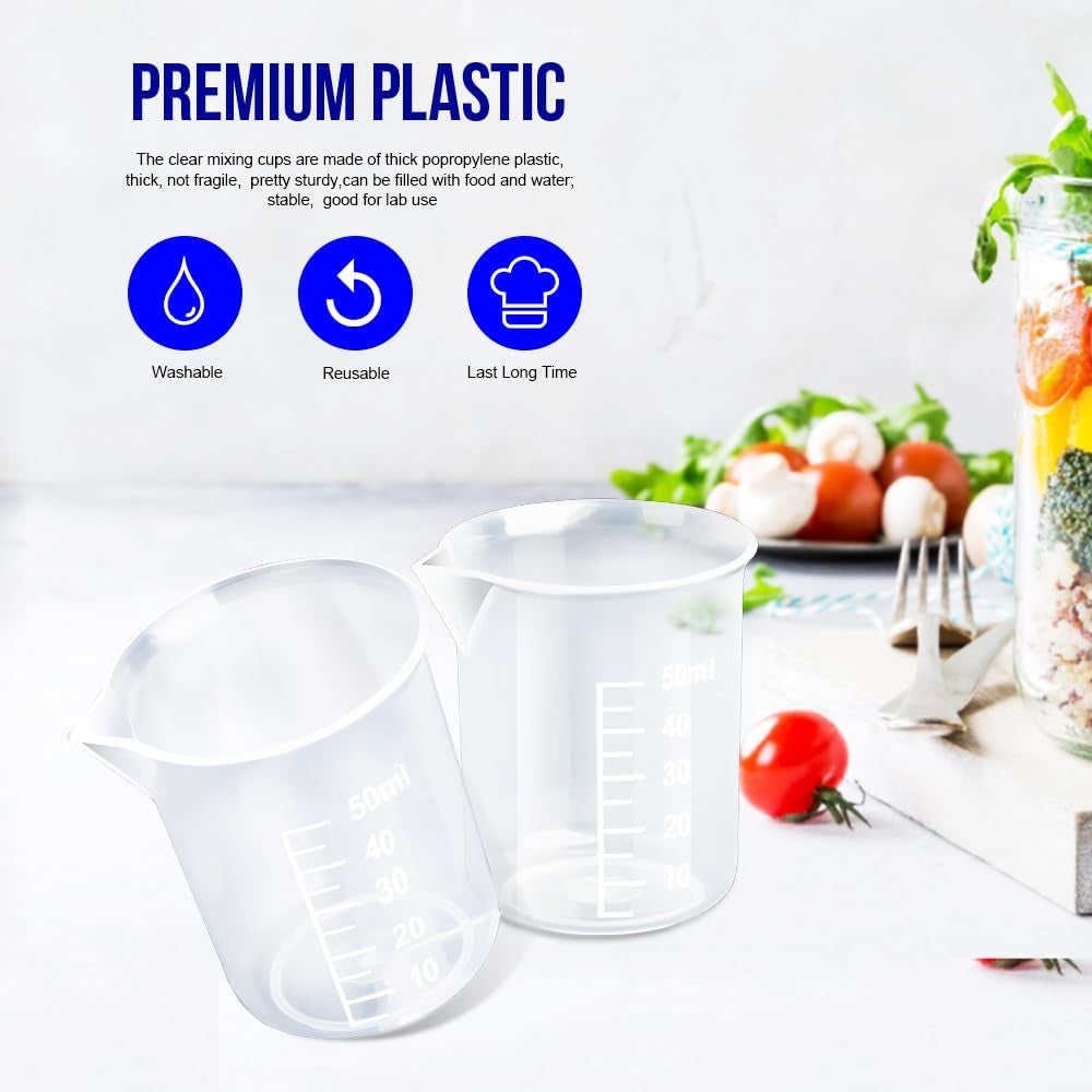 50Ml/1.7Oz Epoxy Mixing Cups, 38PCS Graduated Epoxy Resin Cups, Resin Mixing Cups, Beaker, Pouring Cup, Plastic Measuring Cup for Resin, Epoxy, Acrylic Paint, with 40 PCS Wood Craft Sticks