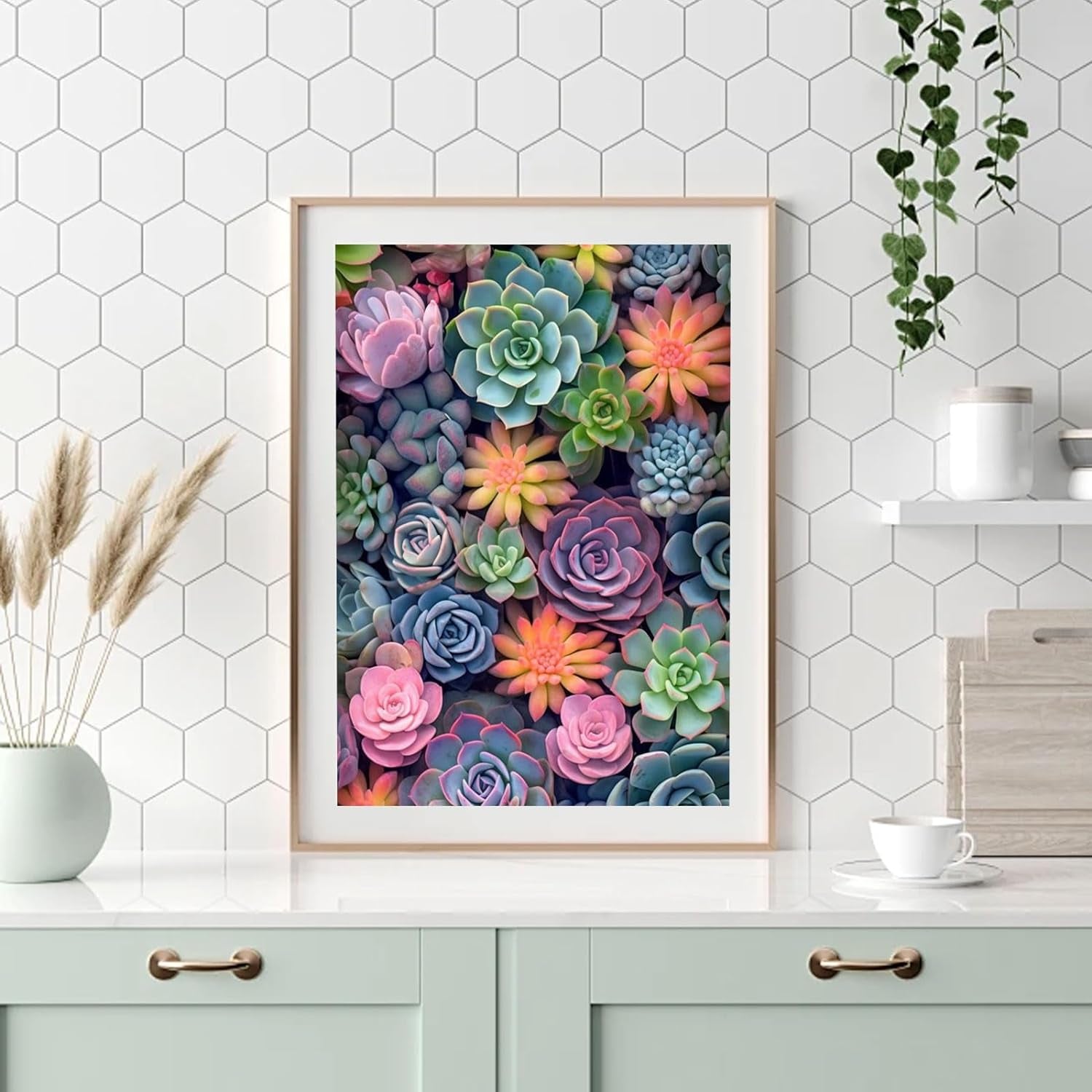 Succulent Paint by Numbers Kits for Adults Beginners-Succulent Plant Paint by Number for Adults,Easy Canvas Paint by Numbers for Adults for Home Wall Decoration and Gifts 16X20 Inch